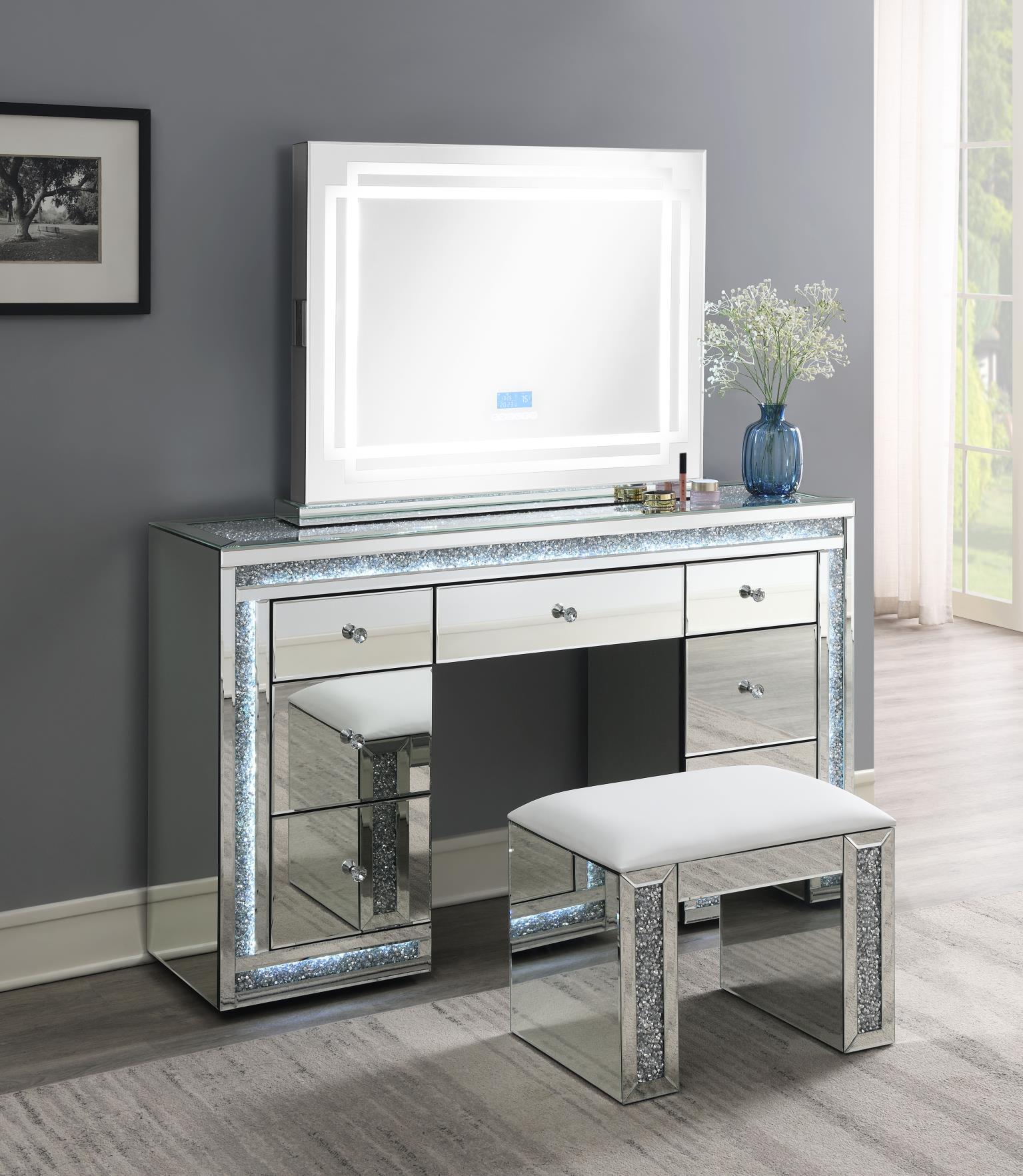G-320 Pearl Silver Glamour Vanity Stool — 24-Inch Wide