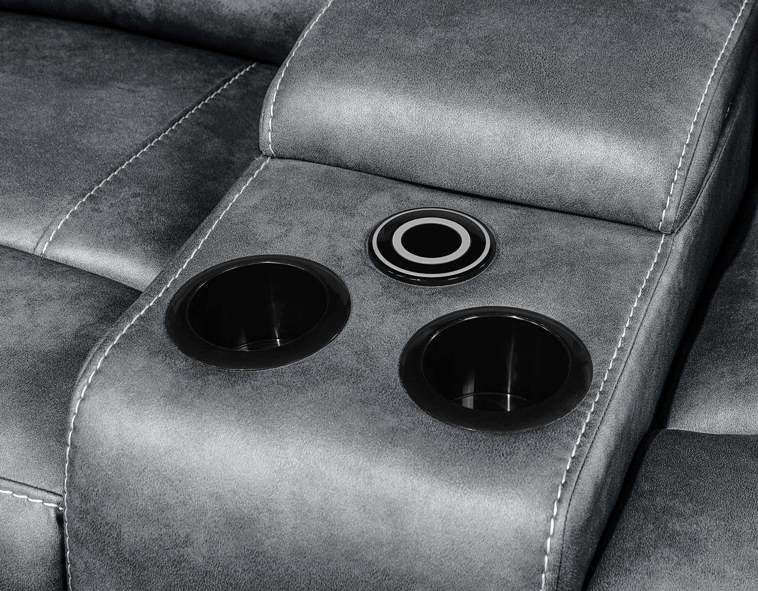 U121 - Motion Loveseat With Bluetooth Speaker, Wireless Charger - Gray
