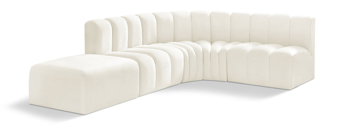 Arc Velvet Modular Sectional — 5-Piece Corner Sectional — Cream