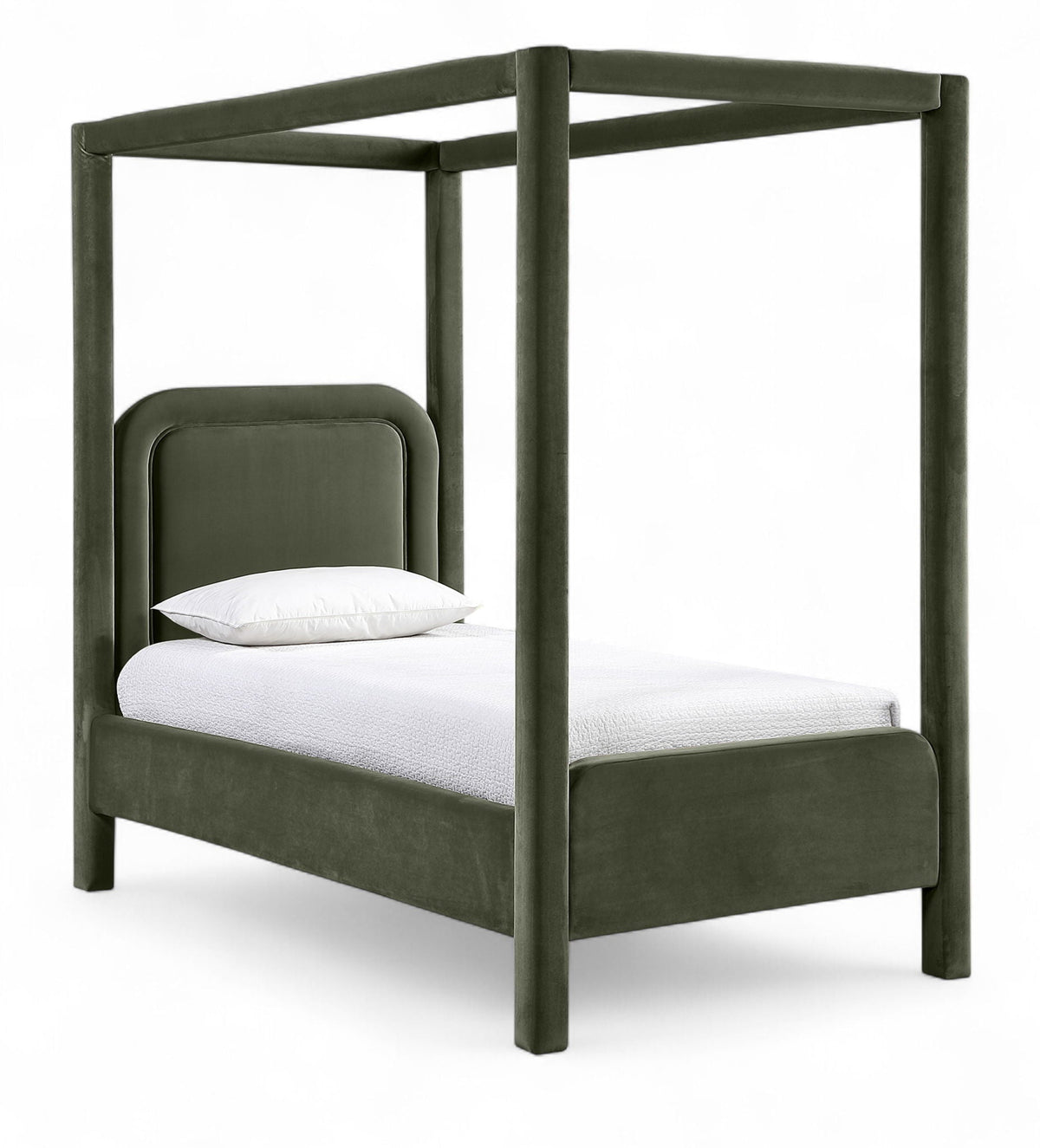 Salina Velvet Upholstered Canopy Bed — 10 Colors, Twin to King - Green