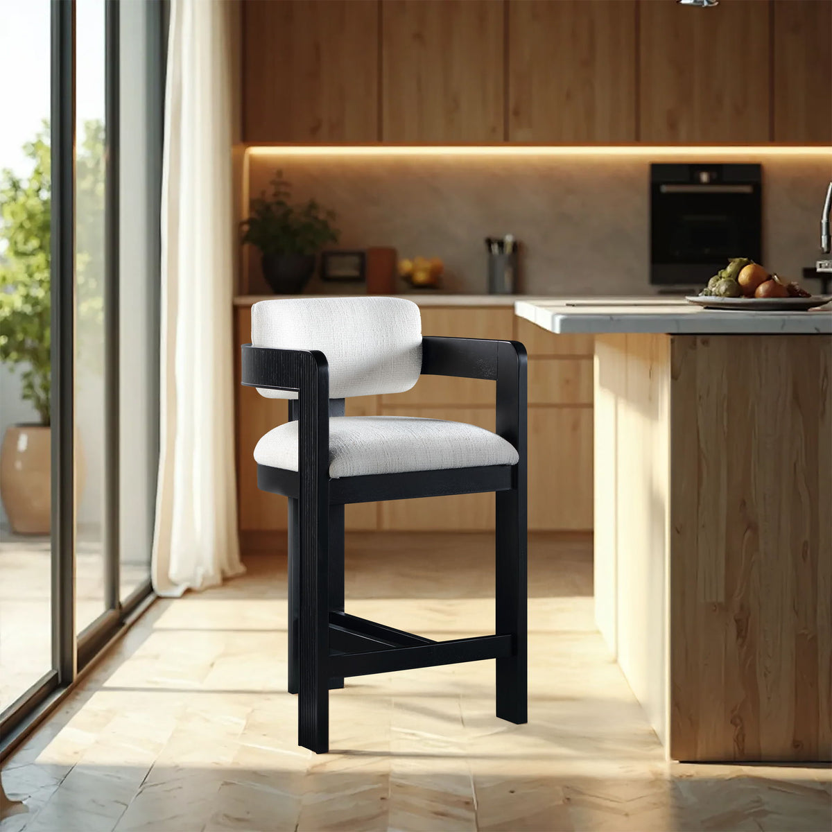 Sacha - Linen Stool with Black Base