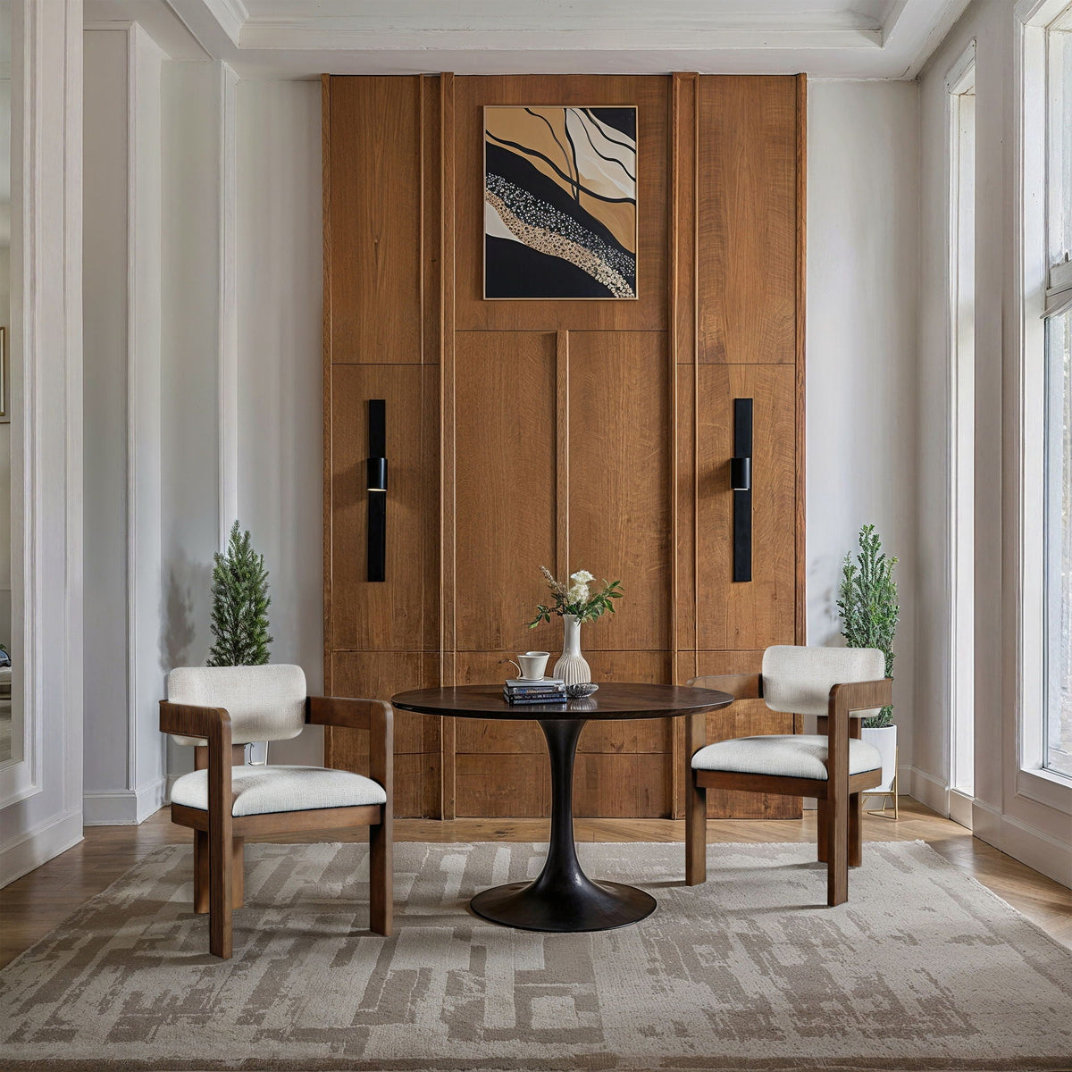 Sacha - Linen Dining Chair (Set of 2) with Brown Base