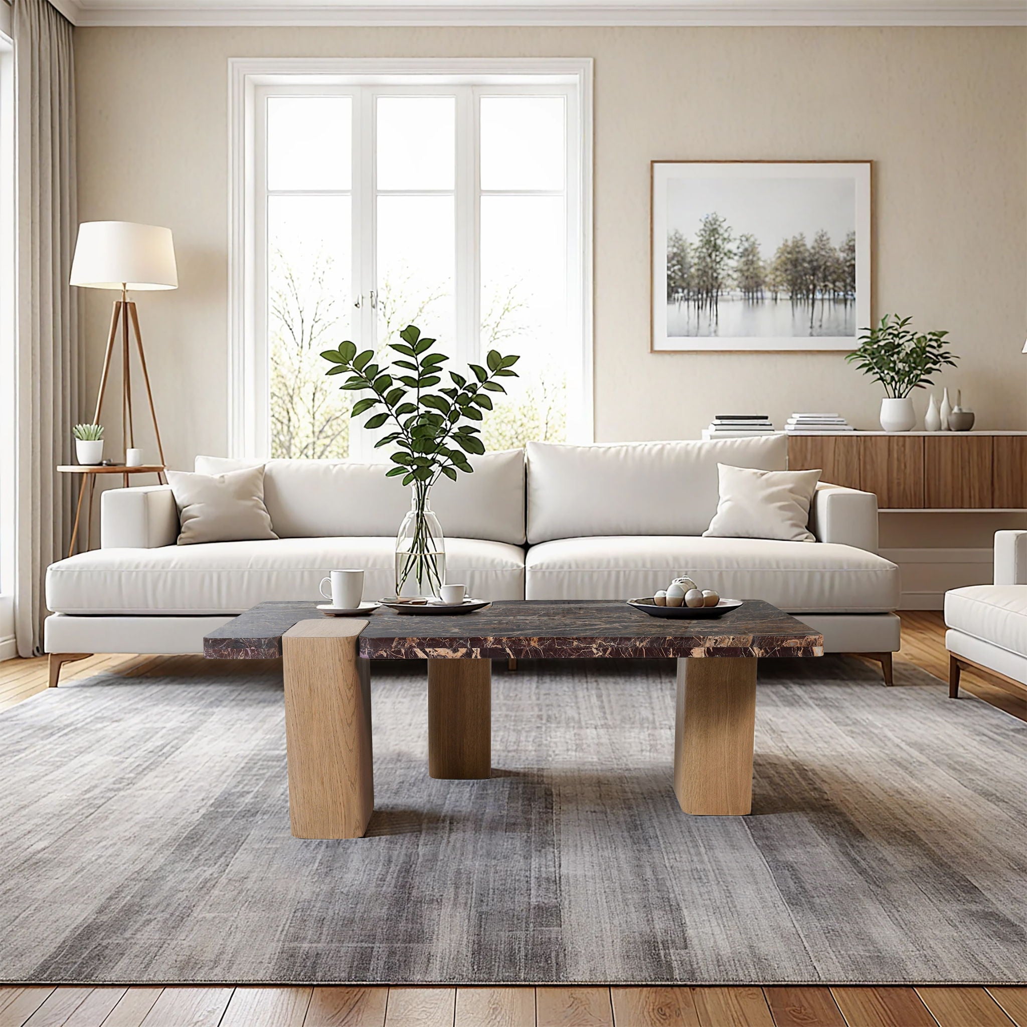 Ravenna - Marble/Stone Coffee Table - Burgundy