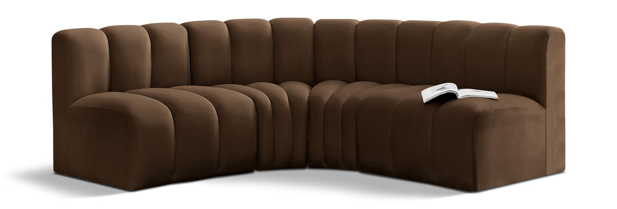 Arc Velvet Modular Sectional — 4-Piece Corner Sectional — Brown