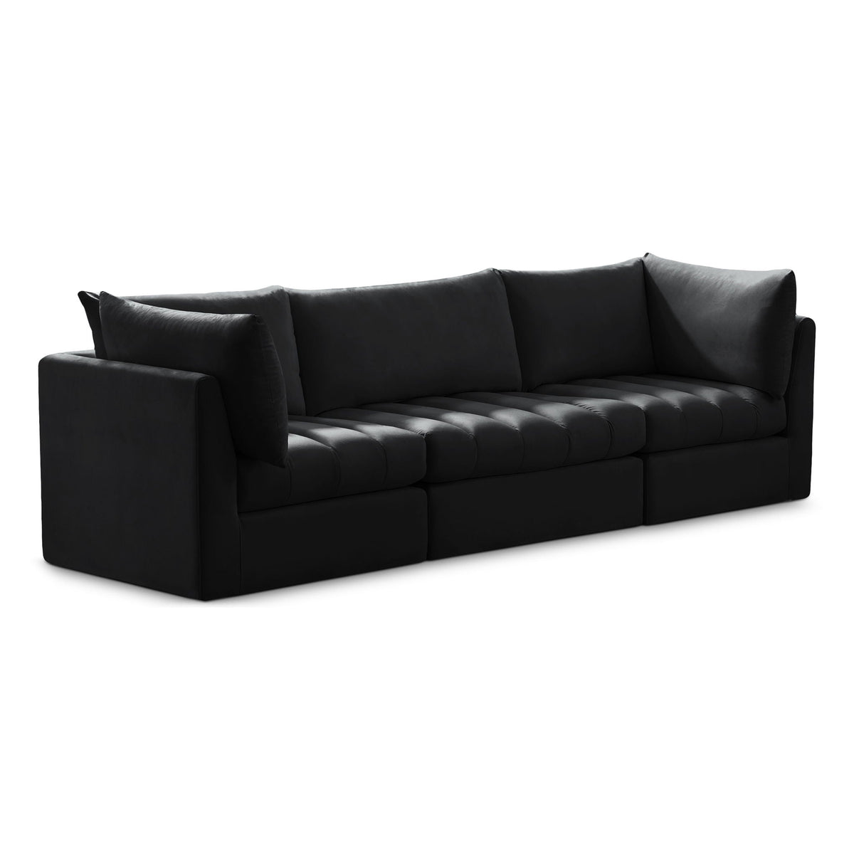 Jacob Velvet Modular Sectional — 3-Piece Sofa — Black