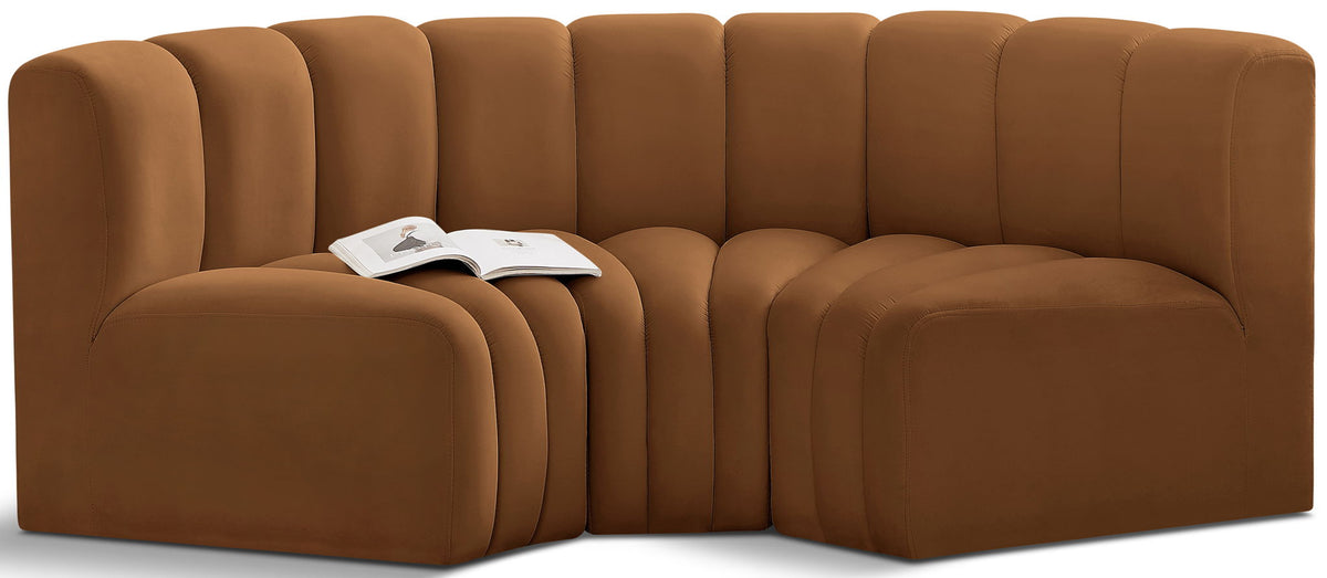 Arc Velvet Modular Sectional — 3-Piece U-Shaped Sectional — Saddle