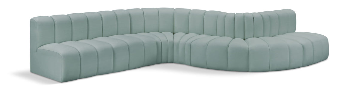 Arc Faux Leather Modular Sectional — 7-Piece Sofa — Mint