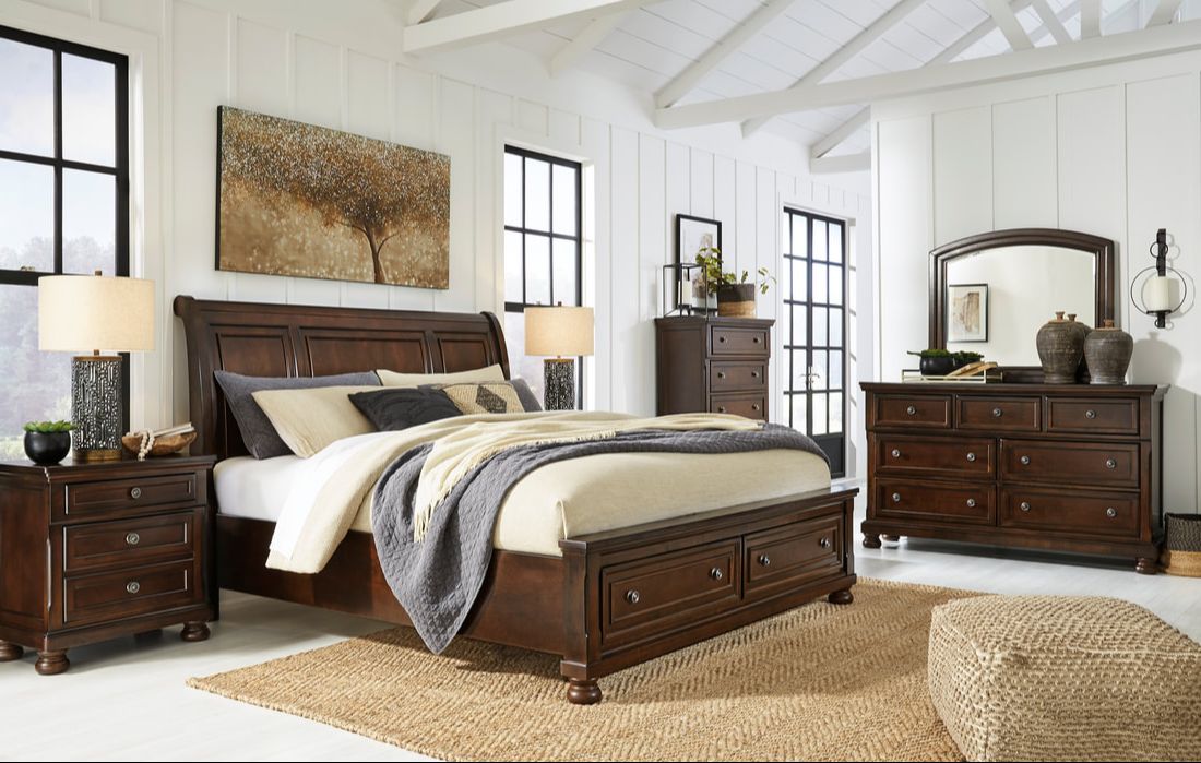 Ashley B697 5PC Bedroom Set — Sleigh Bed & Storage Footboard