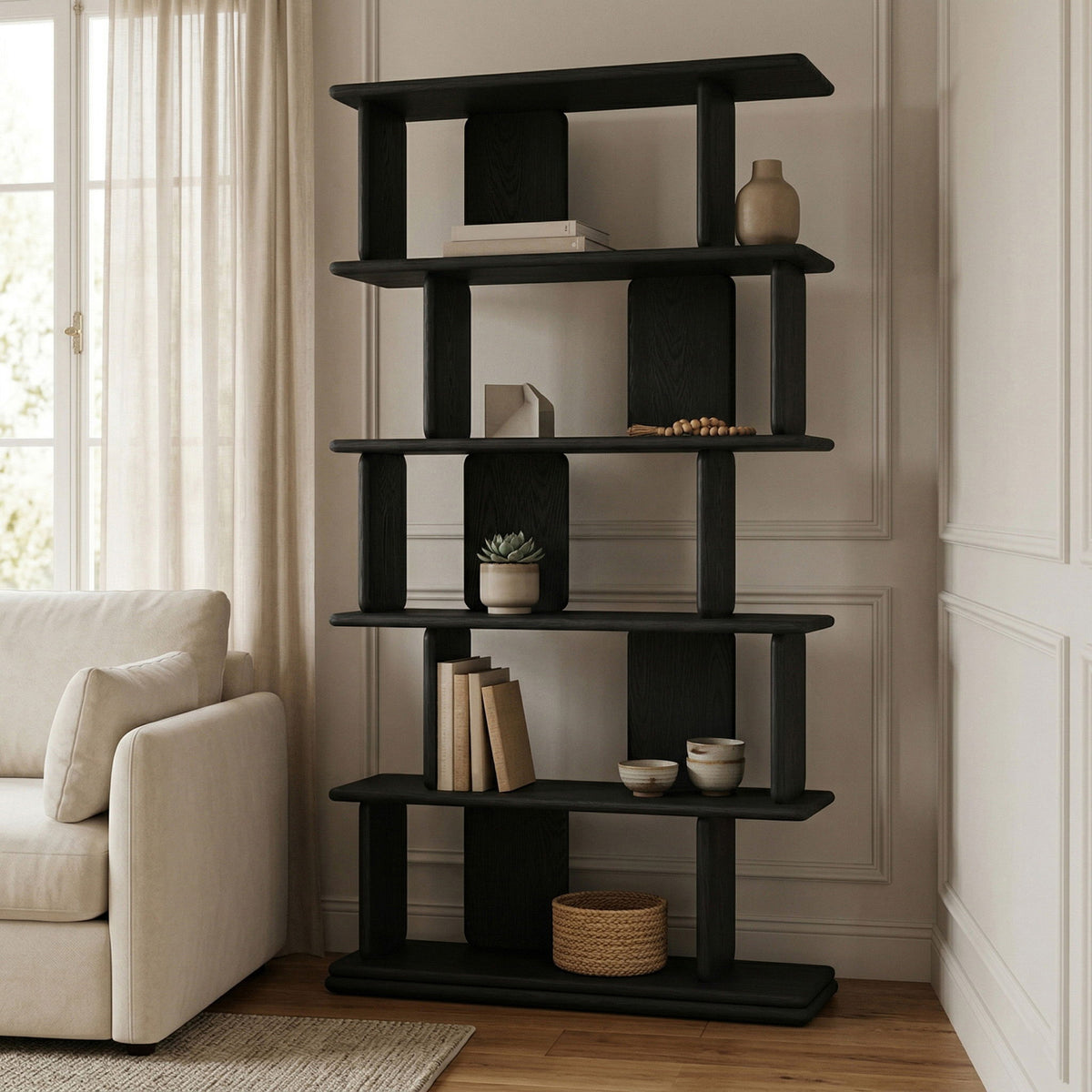 Nexa Oak Veneer Open-Shelf Bookcase — Black or Natural