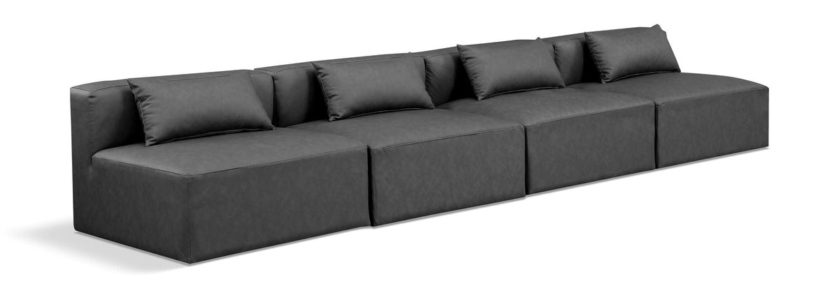 Cube Faux Leather Modular Sectional — 4-Piece Armless Sofa — Grey