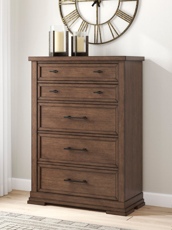 Ashley B849 Brown 5PC Bedroom Set — USB Charging Nightstand