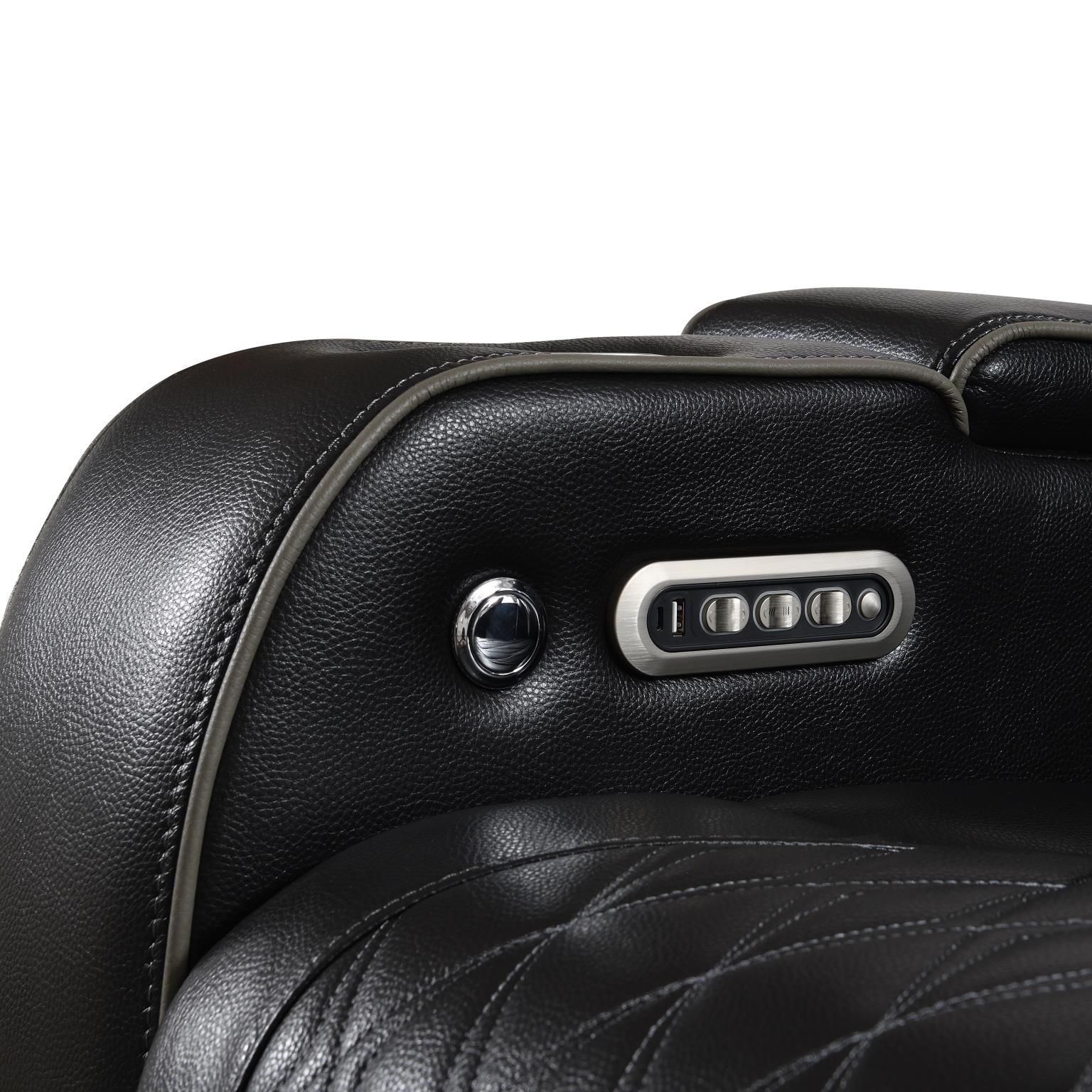 U10 Black 3 Piece Power LED Sectional, Power Headrest, Heat, Massage Wireless Charger, And USB
