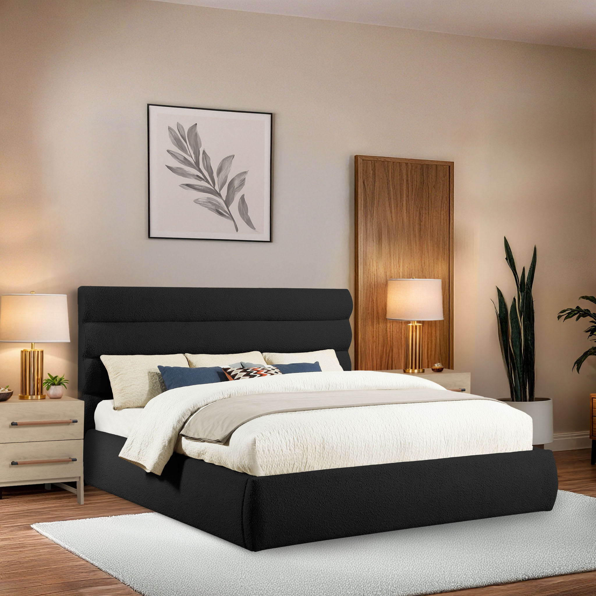 Adam - Boucle Fabric Bed With 52" Headboard