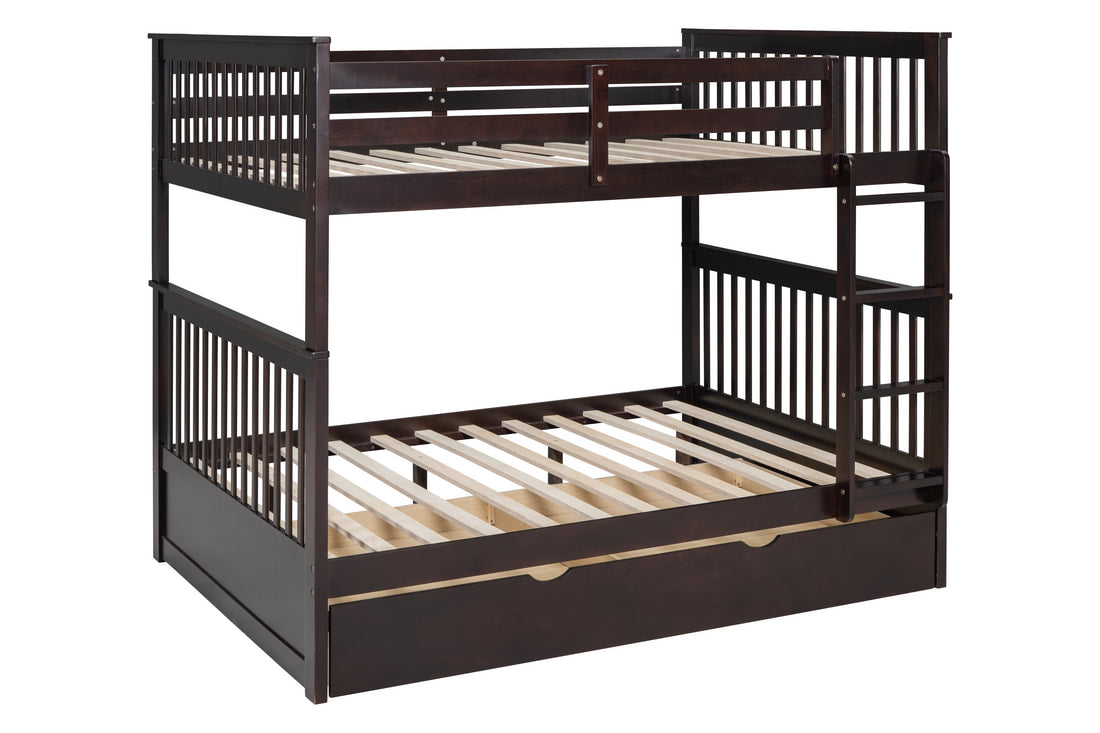 BB30 Espresso Full/Full Bunk Bed — Twin Trundle & Solid Wood