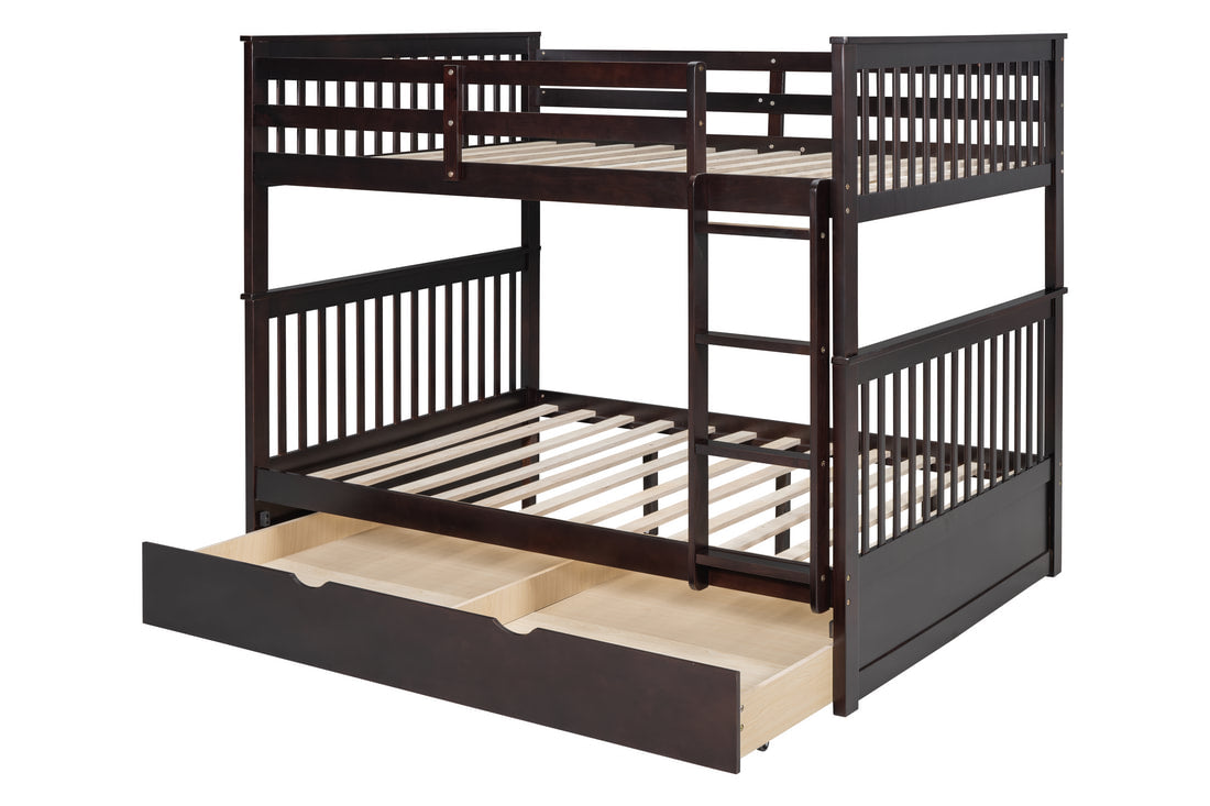 BB30 Espresso Full/Full Bunk Bed — Twin Trundle & Solid Wood