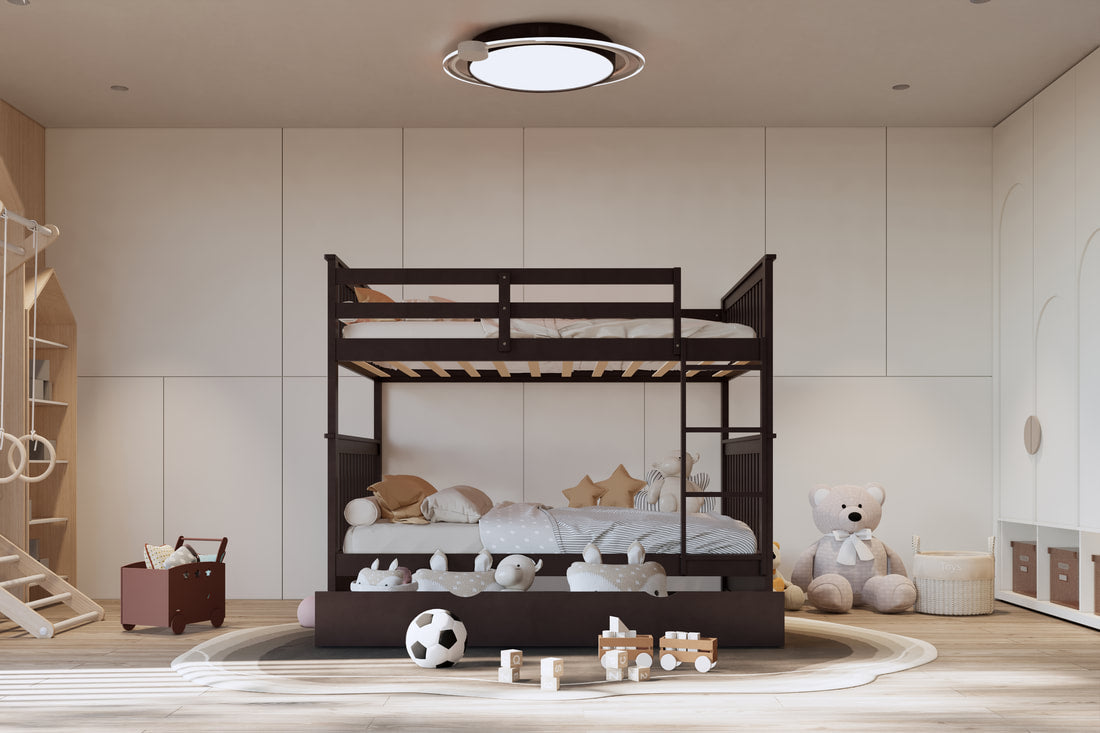 BB30 Espresso Full/Full Bunk Bed — Twin Trundle & Solid Wood