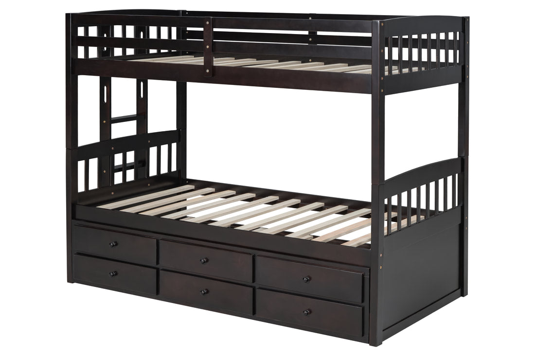 BB40 Espresso Twin/Twin Bunk Bed — Twin Trundle & 3 Drawers