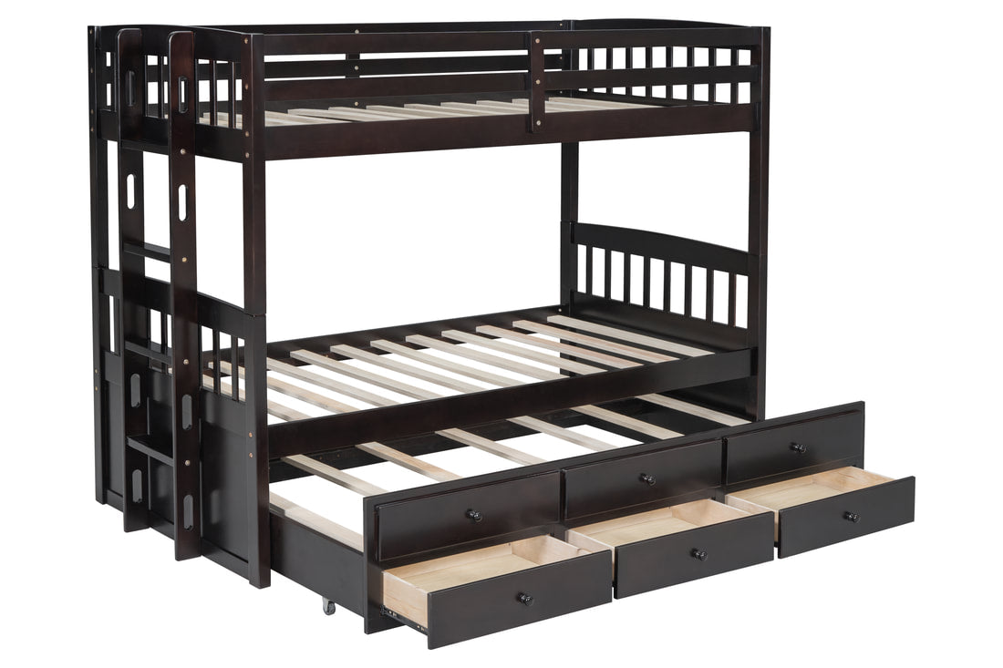 BB40 Espresso Twin/Twin Bunk Bed — Twin Trundle & 3 Drawers