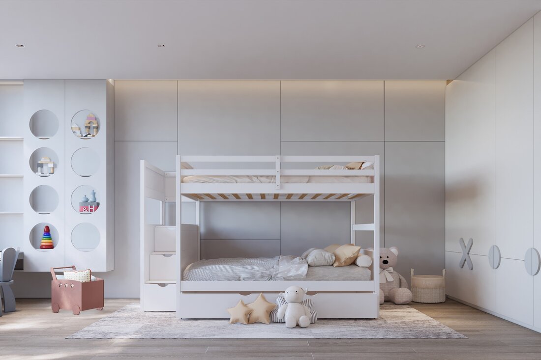 BB51 Full/Full Bunk Bed — Twin Trundle & Staircase Storage