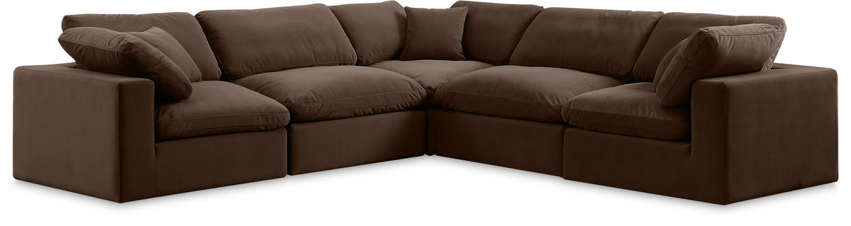 Comfy Velvet Modular Sectional — 5-Piece Corner Sectional — Brown