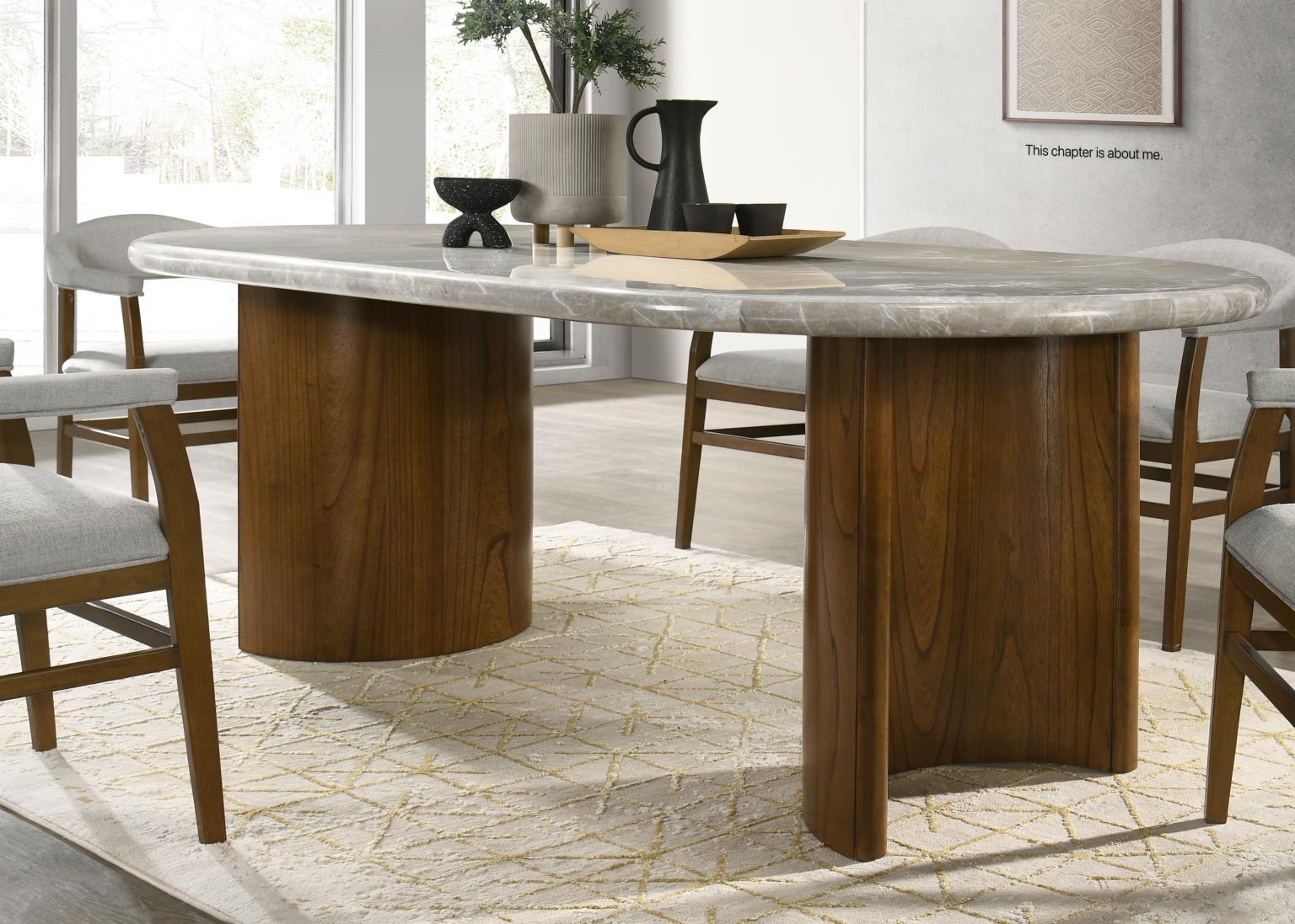 D071 Dark Walnut / Pandora Marble Rectangular Dining Table — 23-Inch Wide