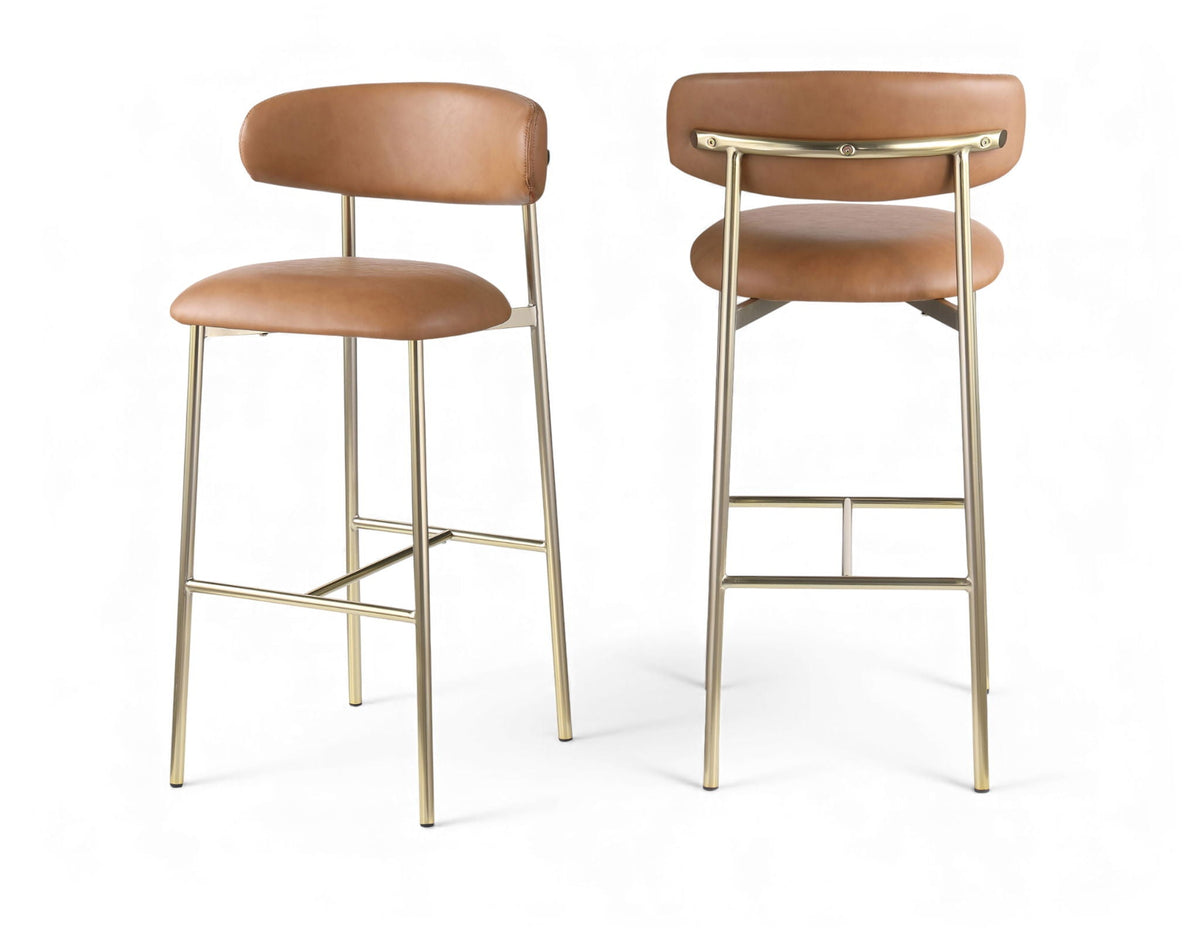 Lupita - Vegan Leather Upholstered Bar Stool (Set of 2) with Brushed Gold Frame