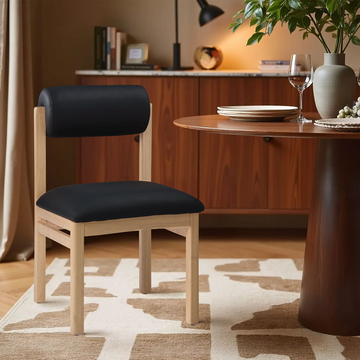 Roundhill - Faux Leather Dining Chair (Set of 2) with Natural Frame
