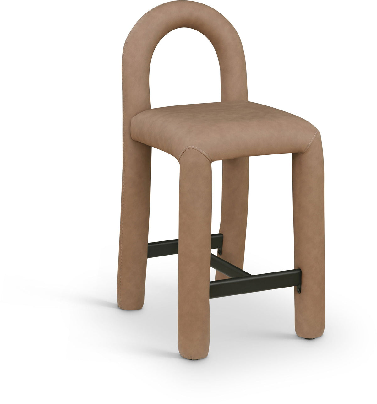 Amari - Vegan Leather and Boucle Fabric Stool - Dark Brown Faux Leather