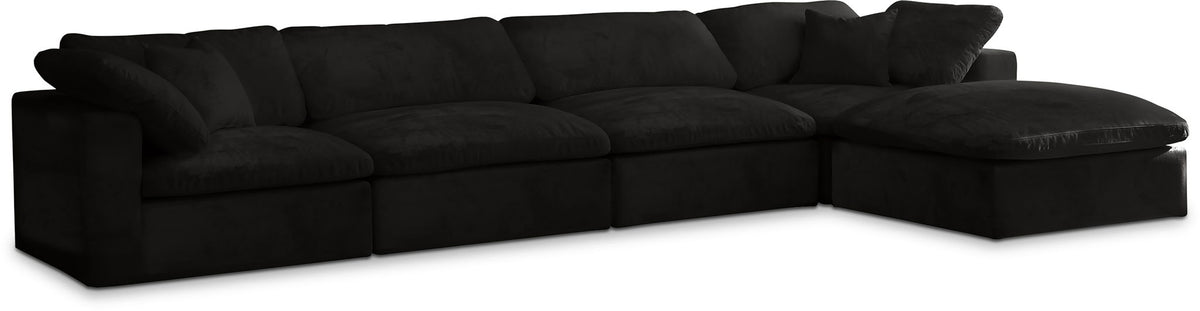 Cozy Velvet Modular Sectional — 5-Piece Sectional with Chaise — Black
