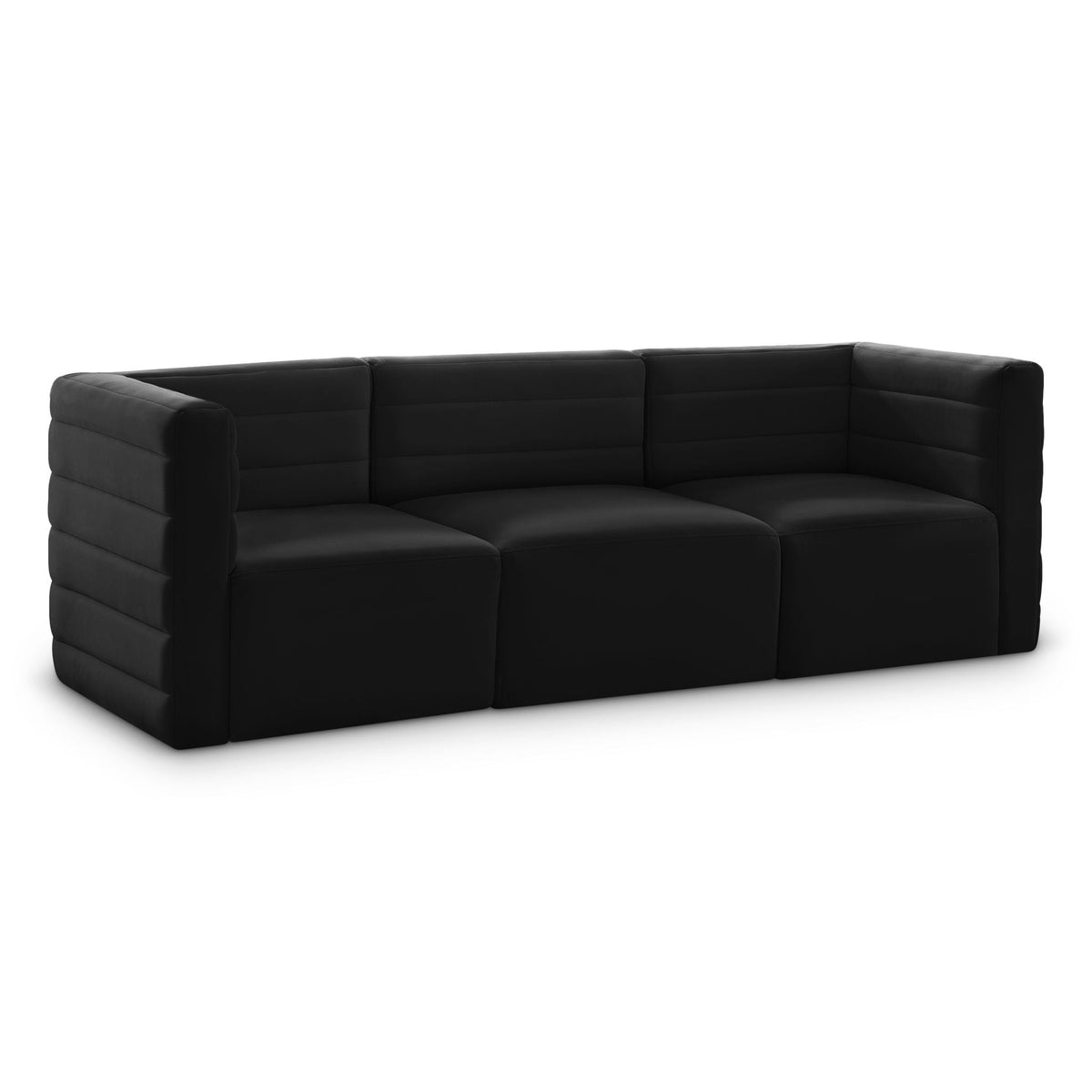 Quincy Velvet Modular Sectional — 3-Piece Sofa — Black