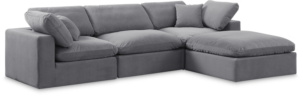 Comfy Velvet Modular Sectional — 4-Piece Sectional with Chaise — Grey