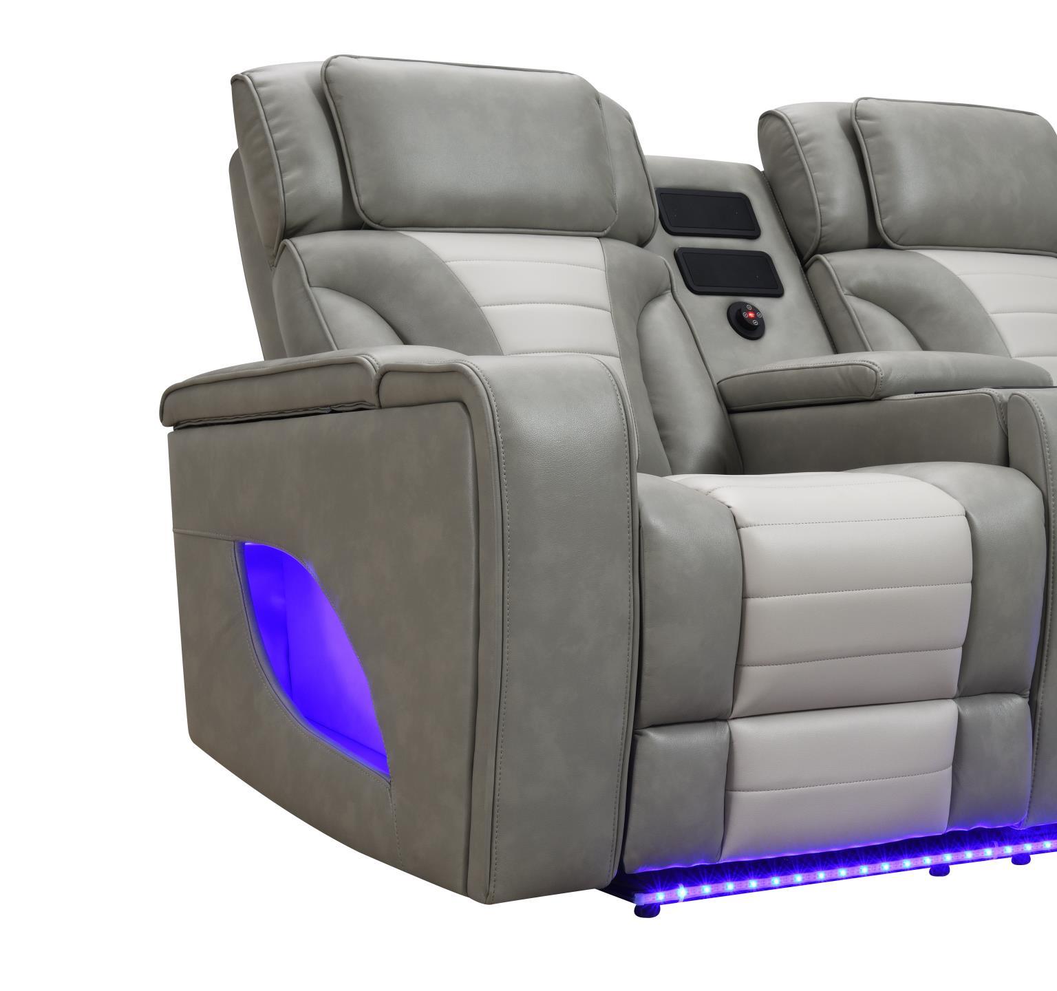 U58 Gray Power 3 Piece Sectional With Bluetooth Speaker And Wireless Charger