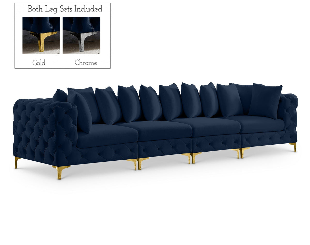 Tremblay Velvet Modular Sectional — 4-Piece Sofa — Navy