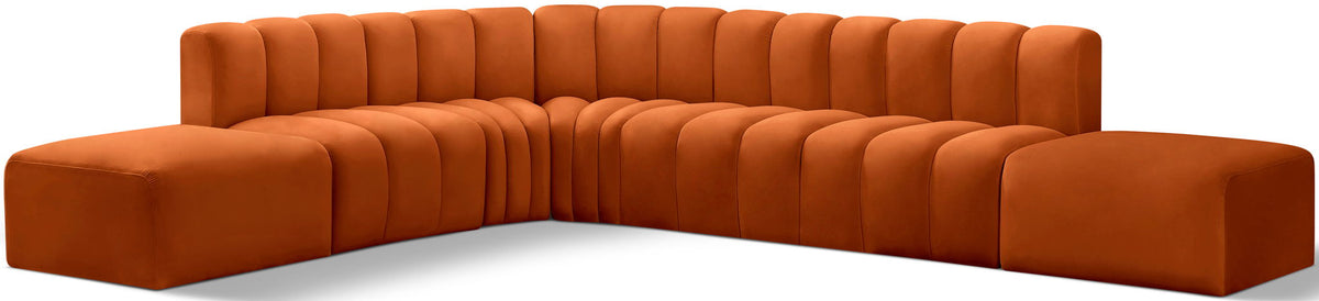 Arc Velvet Modular Sectional — 7-Piece Corner Sectional — Cognac