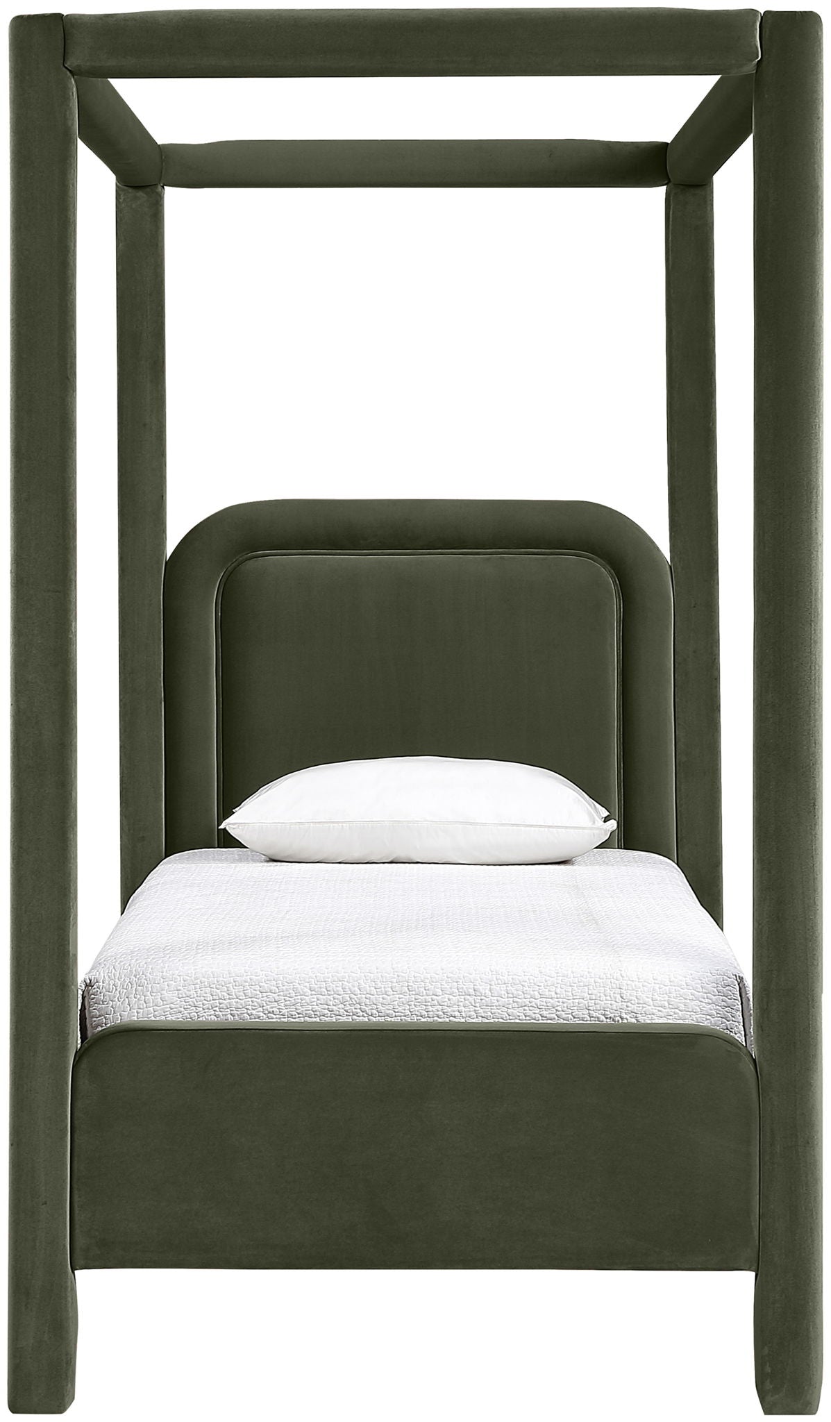 Salina Velvet Upholstered Canopy Bed — 10 Colors, Twin to King