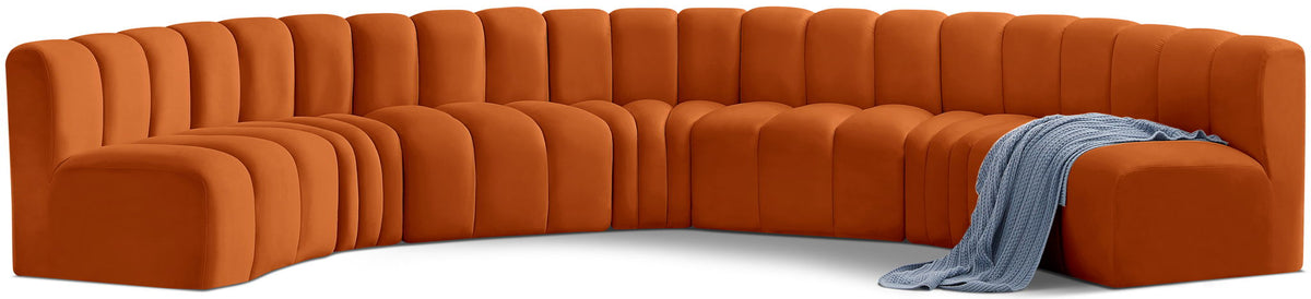 Arc Velvet Modular Sectional — 7-Piece U-Shaped Sectional — Cognac