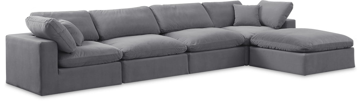 Comfy Velvet Modular Sectional — 5-Piece Sectional with Chaise — Grey