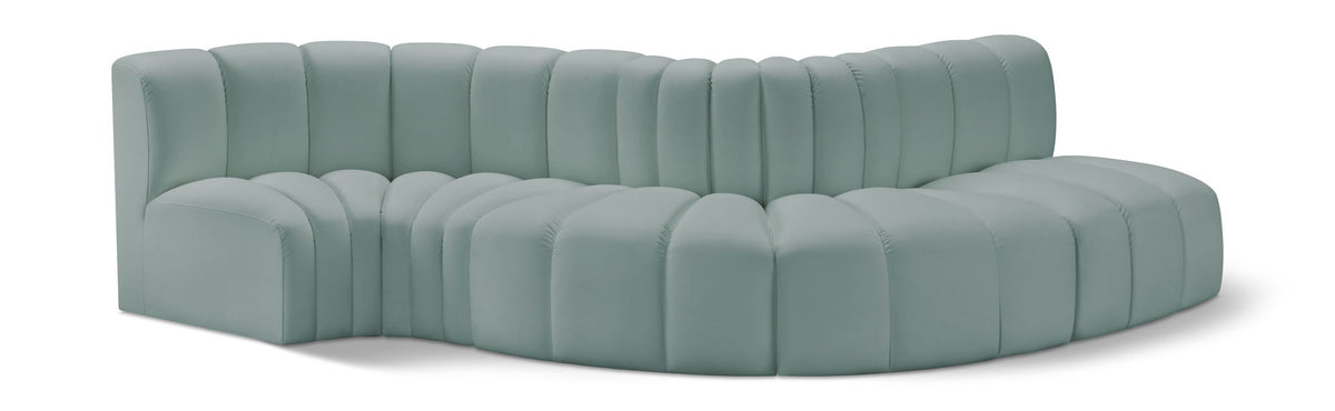 Arc Faux Leather Modular Sectional — 5-Piece Sofa — Mint
