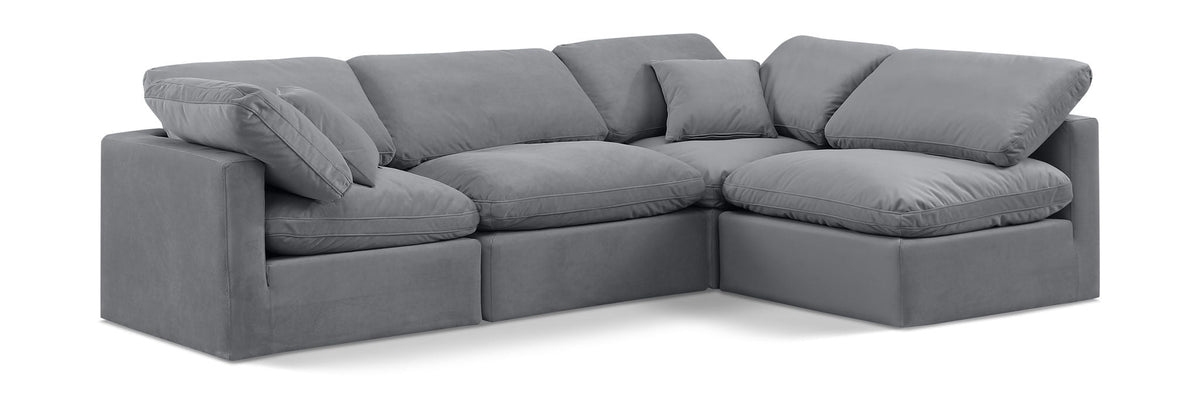 Indulge Velvet Modular Sectional — 4-Piece Sectional — Grey