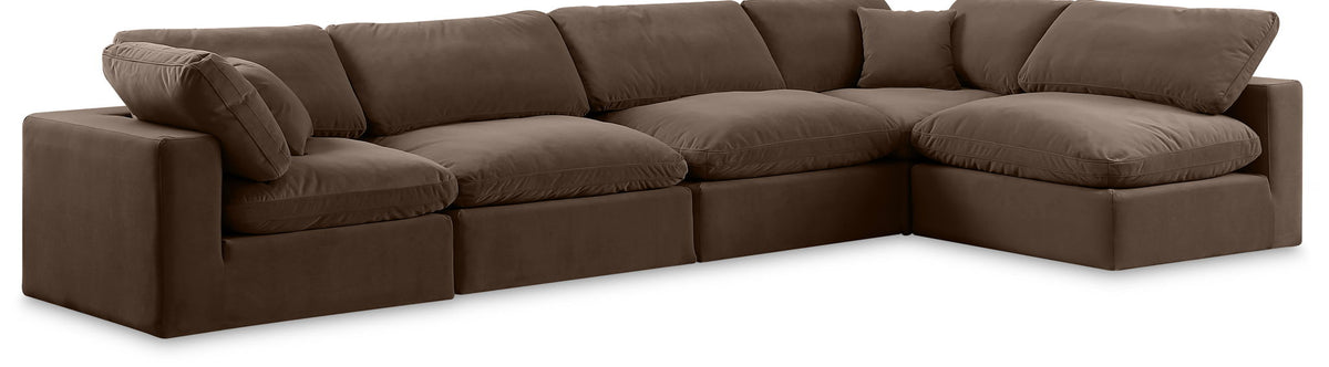 Comfy Velvet Modular Sectional — 5-Piece Sectional — Brown