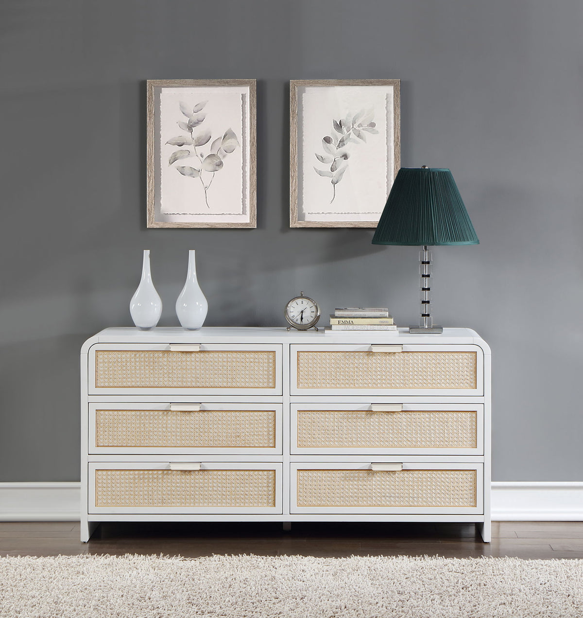 Sage Cane-Front Wood Dresser — White or Black