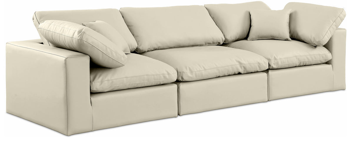 Comfy Faux Leather Modular Sectional — 3-Piece Sofa — Cream