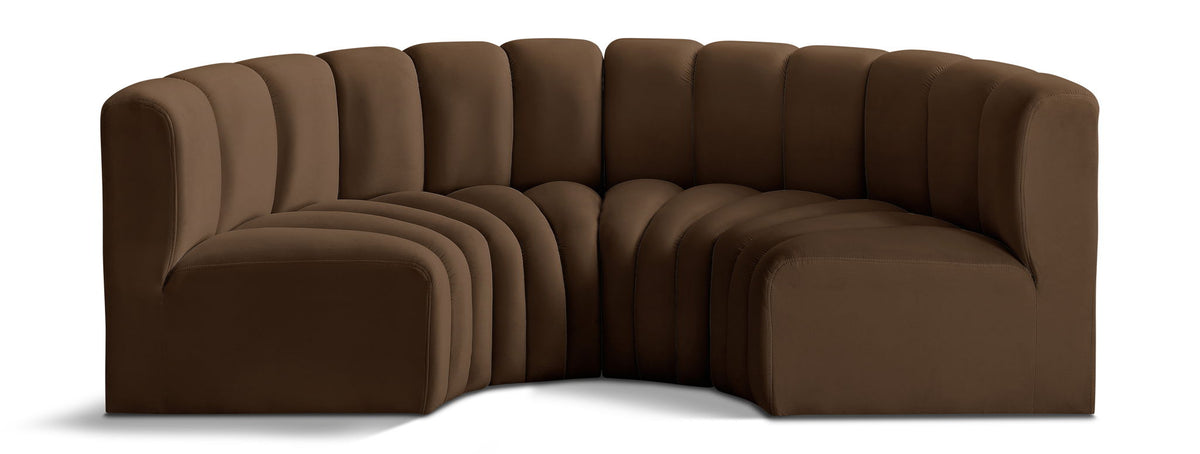 Arc Velvet Modular Sectional — 4-Piece U-Shaped Sectional — Brown