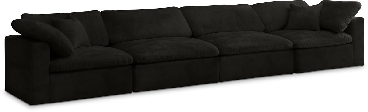 Cozy Velvet Modular Sectional — 4-Piece Sofa — Black