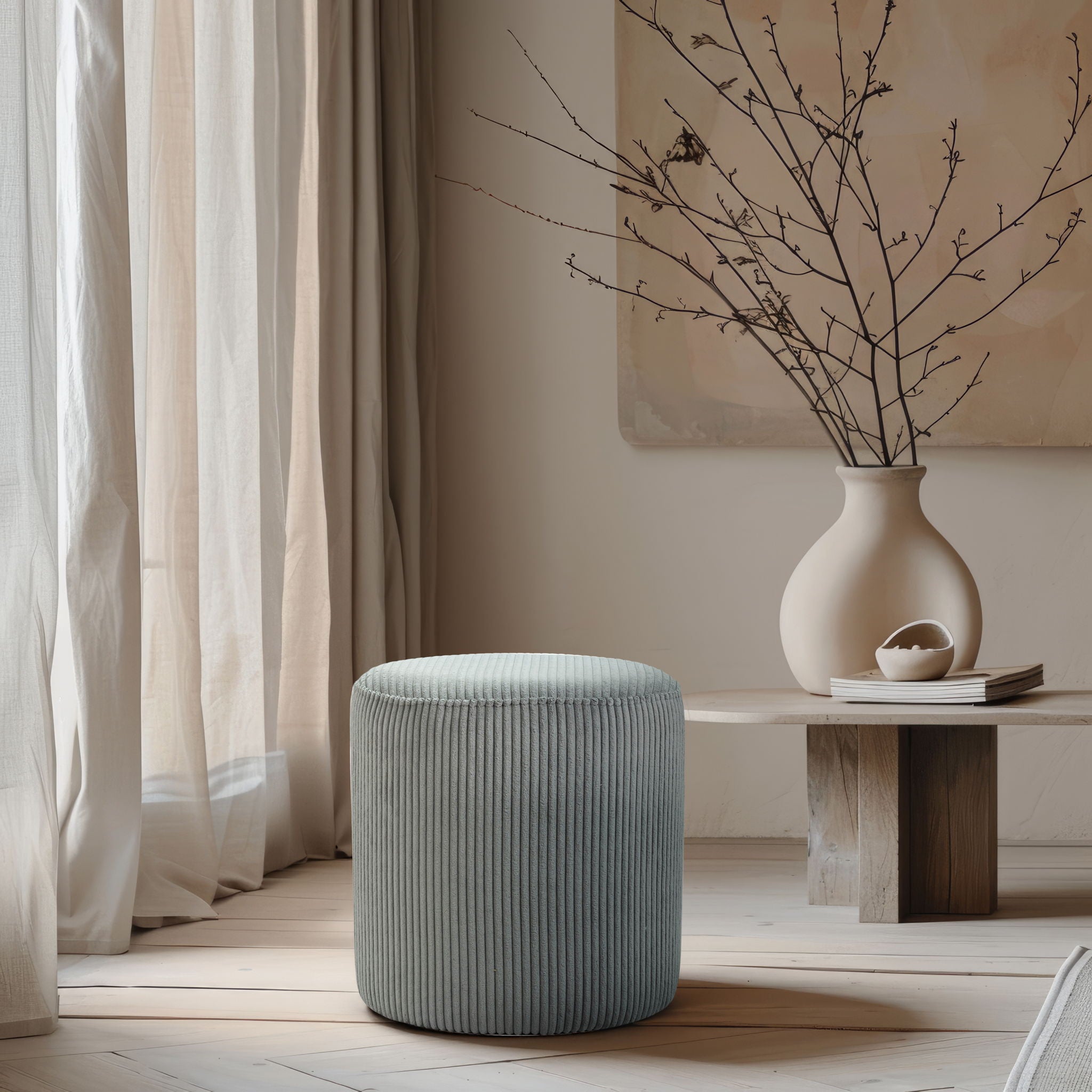 Roy - Round Microsuede Ottoman / Stool