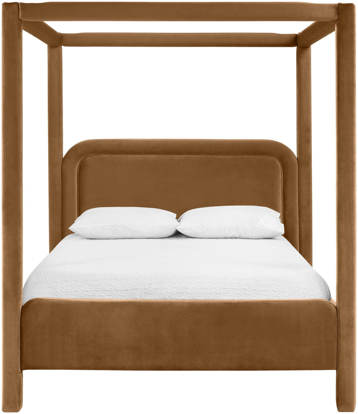 Salina Taupe Velvet Upholstered Canopy Bed — Twin to King - Saddle