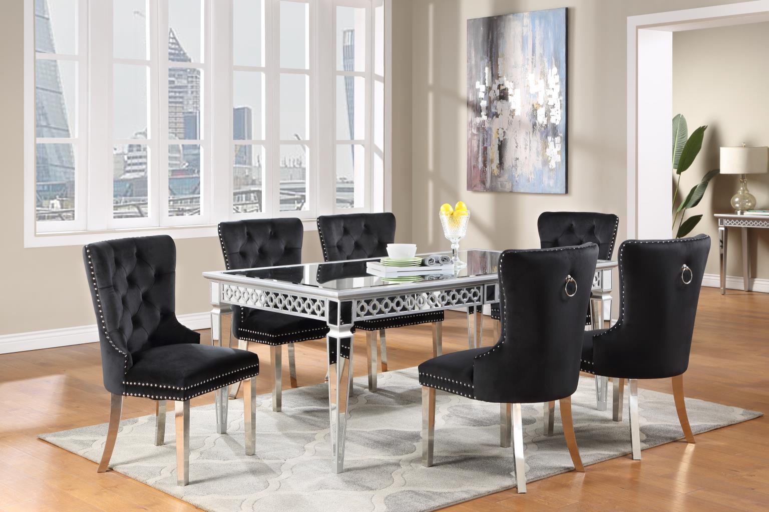 D082 Shimmer Silver Dining Table — 72-Inch Wide