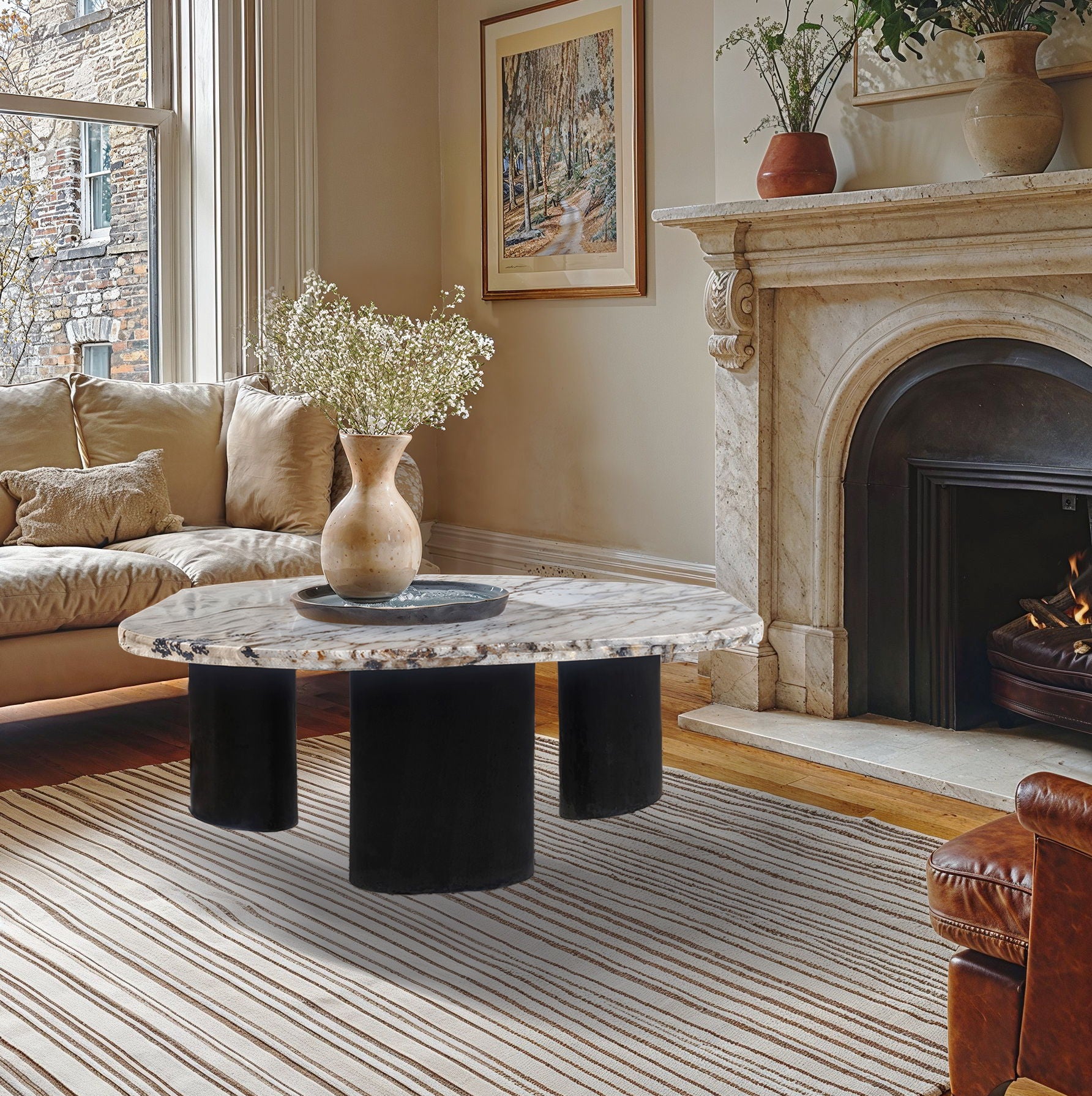 Puglia - Marble Top And Oak Wood Base Table