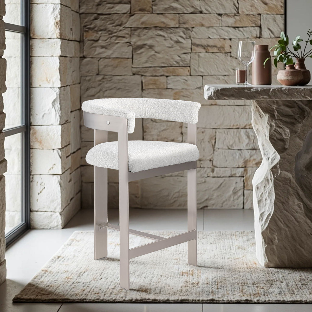 Romeo - Boucle Counter Stool (Set of 2) with Silver Base