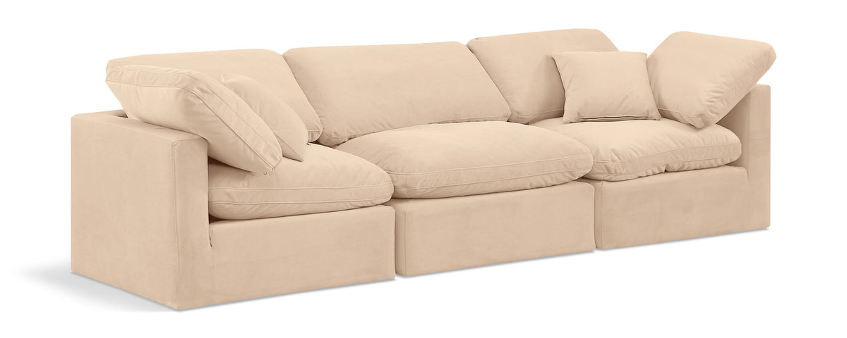 Indulge Velvet Modular Sectional — 3-Piece Sofa — Beige